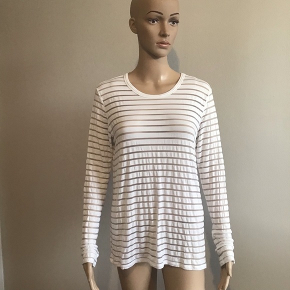 Aritzia Wilfred Free Marikka White Sheer Stripe Long Sleeve Top Size S - Picture 7 of 9